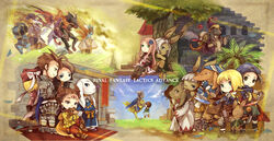  4girls 6+boys archer_(ffta) armor babus_swain brothers building character_request commentary_request copyright_name creature doned_radiuju expressionless ezel_berbier family field final_fantasy final_fantasy_tactics_advance full_armor furry grass house jitome judgemaster_cid llednar_twem marche_radiuju mewt_randell monster montblanc moogle multiple_boys multiple_girls nakoromo nono_(final_fantasy) nu_mou plant remedi ritz_malheur shara siblings standing tree 