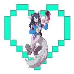  1:1 5_fingers anthro black_hair blizzard_entertainment breasts canid canine clothed clothing d.va_(overwatch) female fingers hair hi_res mammal overwatch pale_eyes rikitoka simple_background smile solo 