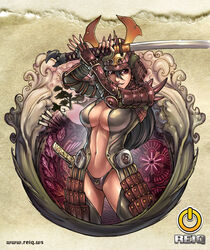  armor bikini_armor breasts cleavage long_hair reiq samraui_soul_saiko samurai samurai_soul_saiko sword thong 