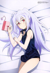  absurdres female highres isla_(plastic_memories) long_hair lying megami_magazine non-web_source official_art on_side plastic_memories red_eyes silver_hair solo very_long_hair yamazaki_jun 