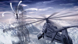  16:9 3d_(artwork) adam_sung aircraft armor black_body black_fur blue_eyes bodysuit clothing digital_media_(artwork) domestic_cat felid feline felis fur gun helicopter hi_res jet_pack la_volpe male mammal mountain pink_nose ranged_weapon rocket skinsuit snow solo tight_clothing vehicle weapon whiskers white_body white_fur widescreen 