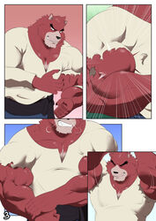  anthro clothed clothing fur growth hi_res kumatetsu male muscle_growth muscular muscular_anthro muscular_male pecs reclamon solo the_boy_and_the_beast torn_clothing 