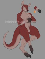  absurd_res angry anthro fur hi_res kangaroo macropod male mammal marsupial muscular muscular_anthro muscular_male red_kangaroo solo technicoloris thick_thighs 