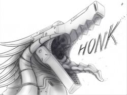  2015 ambiguous_gender black_text digital_drawing_(artwork) digital_media_(artwork) dragon feral greyscale honk machine mecha mechanical_dragon monochrome mouth_shot mythological_creature mythological_scalie mythology nude open_mouth robot scalie sharp_teeth side_view simple_background solo sound_effects teeth text three-quarter_view tongue tongue_out verkele white_background 