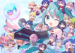  &gt;_&lt; &gt;_o 1other 25-ji_nightcord_de._(project_sekai) 6+boys 6+girls ;) ^_^ absurdres akiyama_mizuki ameagari_no_ichibanhoshi_(project_sekai) anniversary aoyagi_touya apron aqua_eyes aqua_hair aqua_nails aqua_necktie asahina_mafuyu azusawa_kohane baseball_cap black_hair blonde_hair blue_background blue_bow blunt_bangs blush_stickers bow brother_and_sister brown_eyes brown_hair carnival_mask cellphone checkered chestnut_mouth chibi chibi_inset closed_eyes cloud_print colored_eyelashes colored_tips commentary copyright_name crop_top cupping_hands detached_sleeves diffraction_spikes dot_nose dress earrings eighth_note empty_eyes everyone expressionless fingernails fishnets floating_hair flower glowing green_eyes grey_eyes grey_hair hair_flower hair_ornament hairbow hairclip hanasato_minori hands_up hashire!_taiikumatsuri!_~jikkou_iin_wa_ooisogashi~_(project_sekai) hat hatsune_miku head_wreath headband headphones headset hibiku_twilight_parade_(project_sekai) highres hinomori_shiho hinomori_shizuku hood hoodie horns hoshino_ichika_(project_sekai) idol idol_clothes jacket jewelry kagamine_len kagamine_rin kaito_(vocaloid) kamikou_festival!_(project_sekai) kamishiro_rui kiritani_haruka kusanagi_nene leo/need_(project_sekai) light_rays lightning_bolt_earrings lightning_bolt_symbol long_hair looking_at_viewer mask mask_over_one_eye medium_hair megurine_luka meiko_(vocaloid) mitasarenai_pale_color_(project_sekai) mochizuki_honami mole mole_under_eye momoi_airi more_more_jump!_(project_sekai) multicolored_hair multiple_boys multiple_girls musical_note neck_ribbon necktie no_mouth no_nose number_tattoo object_floating_above_hand oerba_yun_fang official_alternate_costume one_eye_closed ootori_emu open_mouth orange_hair own_hands_together phone pink_eyes pink_hair pointing polka_dot polka_dot_background project_sekai purple_eyes purple_hair red_bow red_eyes red_jacket ribbon santa_hat selfie shinonome_akito shinonome_ena shiraishi_an shirt short_hair short_ponytail shoulder_tattoo siblings sidelocks simple_background sisters sleeveless sleeveless_shirt smartphone smile smirk star_(symbol) star_earrings star_hair_ornament star_ornament streaked_hair striped striped_ribbon stud_earrings sweatdrop tattoo tenma_saki tenma_tsukasa toraware_no_marionette_(project_sekai) triangle twintails two-tone_bow two_side_up uso_(ameuzaki) v v-shaped_eyebrows very_long_hair vivid_bad_squad_(project_sekai) vivid_bad_squad_rin vocaloid white_flower wonderlands_x_showtime_(project_sekai) wonderlands_x_showtime_len yellow_eyes yellow_headband yoisaki_kanade zenryoku!_wonder_halloween!_(project_sekai) 