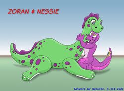  aldo5037 anthro dinosaur duo extinct female feral happy hug inflatable loch_ness_monster male pool_toy prehistoric_species reptile scalie simple_background smile zoran 