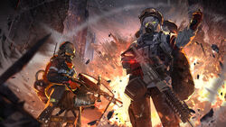  2girls artist_request assault_rifle backpack bag baseball_cap battle billboard black_skirt black_thighhighs building bulletproof_vest chinese_commentary city cityscape cleaners cloud cloudy_sky coat commentary_request controller cross_hair_ornament detonator drum_magazine eotech eotech_g33 explosion fire firefighter_jacket flamethrower gas_mask girls&#039;_frontline gloves glowing glowing_eyes goggles green_eyes grey_hair grey_sky gun h&amp;k_hk416 hair_ornament hat headphones helmet highres hk416_(fang)_(girls&#039;_frontline) hk416_(girls&#039;_frontline) holding holding_gun holding_remote_control holding_shield holding_weapon holster hood hood_down hooded_jacket jacket kriss_vector last_man_battalion leather_strap light_brown_hair long_hair looking_at_viewer magazine_(weapon) mask medium_hair multiple_girls official_art official_wallpaper oxygen_mask oxygen_tank p416 personification pouch radio red_gloves reflector_sight reflex_sight remote_control respirator rifle riot_shield rogue_division_agent scope shield short_shorts shorts sidelocks skirt sky skyscraper snow standing strap submachine_gun tactical_clothes thigh_holster thigh_pouch thighhighs tom_clancy&#039;s_the_division torn_clothes trigger_discipline tube vector_(girls&#039;_frontline) vector_(hellfire)_(girls&#039;_frontline) vest_pouch watch weapon white_jacket window winter yellow_eyes 