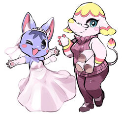  absurd_res animal_crossing anthro blue_body blue_eyes blue_fur bottomwear breasts clothing dipstick_tail domestic_cat dress duo elephant elephantid eyewear felid feline felis female footwear fur glasses hi_res inner_ear_fluff mammal margie_(animal_crossing) markings nintendo one_eye_closed open_mouth oposa pants pawpads paws pink_inner_ear proboscidean red_body red_tail_tip rosie_(animal_crossing) shoes simple_background spread_arms sweater tail tail_markings topwear tuft wedding_dress wedding_veil white_background white_body white_inner_ear_fluff white_tail yellow_body 