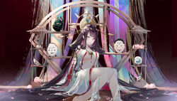  absurdly_long_hair absurdres black_hair blunt_bangs breasts commentary_request english_commentary feet_out_of_frame female flower fox_mask grey_eyes hair_ornament hair_spread_out highres japanese_clothes kimono kinokohime knees_together_feet_apart kuusou_menreiki large_breasts legs long_hair long_sleeves looking_at_viewer mask menreiki midriff mixed-language_commentary onmyoji onmyouji open_clothes open_kimono orb parted_lips pink_flower pink_rose plant potted_plant revision rose sidelocks sitting solo unworn_mask very_long_hair white_kimono wooden_floor 