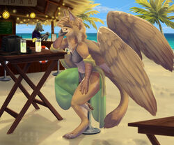  anthro avian background_character bag bartender beach beverage bikini bird canid canine cielofork clothed clothing digitigrade dress duo eastern_screech_owl feathered_wings feathers felid feline female furniture gryphon hi_res lemonade looking_at_viewer male mammal mythological_avian mythological_creature mythology off_shoulder owl pallas&#039;s_cat palm_tree partially_clothed plant screech_owl side_eye sitting solo_focus sona_(noxiis) stool sundress swimwear tree true_owl wings 