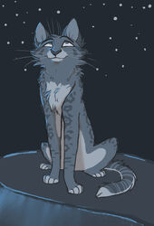  2010 ambiguous_feral ambiguous_gender cinderheart_(warriors) digital_drawing_(artwork) digital_media_(artwork) domestic_cat felid feline felis female_(lore) feral fur graystripe64 grey_body grey_fur greyscale looking_up mammal monochrome outside paws quadruped shaded sitting sky solo star tail warriors_(book_series) whiskers 