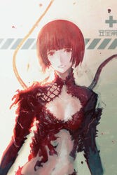  breasts cleavage commentary_request female gauna gauna_491 highres huke looking_at_viewer monster_girl navel placenta_(sidonia_no_kishi) short_hair sidonia_no_kishi small_breasts smile solo 