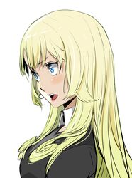  absurdres blonde_hair blue_eyes commentary_request enami_katsumi female ferret_von_balstein highres light_blush long_hair oerba_yun_fang open_mouth simple_background solo vamp! white_background 