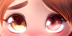  ambiguous_form ambiguous_gender ambiguous_species apriss blush brown_hair cinnamon_(sinamuna) close-up fur hair heterochromia pink_body pink_eyes pink_fur reaction_image shy solo yellow_eyes 