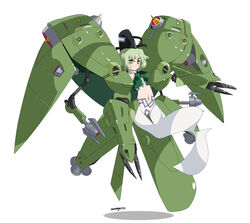  absurdres adapted_costume artist_name beam_cannon blush cannon claws commentary_request extra_arms female ghost ghost_tail green_eyes green_hair gundam gundam_0083 hat highres mecha mecha_musume nanaya777 neue_ziel photoshop_(medium) robot signature smile soga_no_tojiko solo tate_eboshi thrusters touhou 