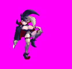  alternate_hair_length animated arched_back atlus black_hair bouncing_breasts breasts bustier cape cleavage high_collar huge_breasts knife long_gloves necro_samantha one_leg_raised pixel_art princess_crown short_hair stabbing stitches thighhighs thighs two-tone_hair vampire_costume vanillaware 