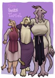  alternate_costume alternate_form alternate_species apron big_breasts big_feet big_hands black_sclera boss_monster_(undertale) bottomwear bovid breasts caprine claws clone clothing cloven_hooves crooked_horn digitigrade dress fangs feet felid female floppy_ears fur goat group hooves horn huge_breasts hybrid lion loincloth long_tail mammal mammalian_dragon md34 monster mythological_creature mythology pantherine pointy_breasts red_eyes rope sharp_horn tabard tail tail_tuft tan_body tan_fur teeth toe_claws toriel torn_clothing trio tuft undertale_(series) white_body white_fur wide_hips yellow_eyes 