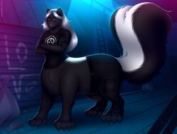  absurd_res alley almond_deer big_bulge bulge digitigrade graffiti hi_res male male_taur mammal mammal_taur mephitid mephitid_taur paws quadruped regen_shunk scp_foundation skunk skunk_taur solo taur 