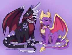  activision bracelet cloudypouty cynder digital_drawing_(artwork) digital_media_(artwork) dragon duo female feral jewelry male mythological_creature mythological_scalie mythology necklace rule_63 scalie signature simple_background spyro spyro_reignited_trilogy spyro_the_dragon the_legend_of_spyro 