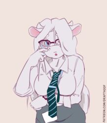  anthro betty_brown bovid bovine cattle drafthoof eyewear female gesture glasses hand_gesture mammal necktie pointing pointing_at_self solo 