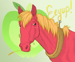  2012 abstract_background ambiguous_feral ambiguous_gender apple big_macintosh_(mlp) digital_drawing_(artwork) digital_media_(artwork) earth_pony english_text equid equine feral food freckles friendship_is_magic fruit fur graystripe64 green_eyes hasbro hi_res horse male_(lore) mammal mane my_little_pony orange_mane plant pony realistic realistic_feral red_body red_fur shaded solo text 