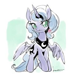  2017 alicorn cutie_mark equid equine eyelashes feathered_wings feathers female feral flower friendship_is_magic hair hasbro horn kuzumori looking_at_viewer mammal my_little_pony mythological_creature mythological_equine mythology plant princess_luna_(mlp) signature simple_background smile solo white_background wings 