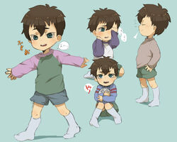  1boy aged_down bad_id bad_pixiv_id ball brown_hair collage fudou_akio full_body green_eyes gutn inazuma_eleven inazuma_eleven_(series) lolicon male_focus raglan_sleeves shorts simple_background soccer_ball socks solo tears telstar 