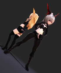  2girls 3d elin_(tera) gradient gradient_background multiple_girls tera_online 