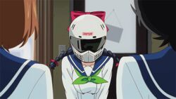  3girls animated bakuon!! bow braid breasts helmet kawasaki_raimu multiple_girls ribbon school_uniform twin_braids 