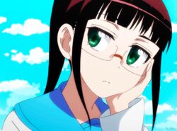  1boy animated animated brown_hair chin_rest classroom female glasses green_eyes long_hair maiko_shuu miyamoto_ruri nisekoi ponytail school_uniform serafuku window 