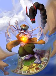  2018 3_toes 5_fingers action_pose amazing_background anthro arabian barefoot belly big_breasts black_sclera bottomwear bracelet breasts cephalopod cleavage clothed clothing cloud coleoid decapodiform detailed detailed_background digital_media_(artwork) dragon duo elpatrixf energy_ball feet female fingers flying ghast_(minecraft) ghastgirl glowing glowing_eyes hat headgear headwear hi_res high_place horn jewelry magic magic_carpet marine markings microsoft minecraft mojang mollusk monster mountain mythological_creature mythological_scalie mythology navel non-mammal_breasts open_clothing open_mouth open_robe outside pants pose red_eyes red_markings religious_clothing religious_headwear robe scalie sea sky slightly_chubby solo_focus spellcasting toes turban water white_body white_skin wide_stance xbox_game_studios 