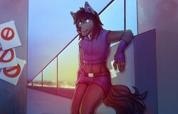  5_fingers anthro blue_eyes bulge canid canine canis clothed clothing detailed_background digital_media_(artwork) femboy fingers looking_at_viewer male mammal redcreator shaded smile solo standing wolf 