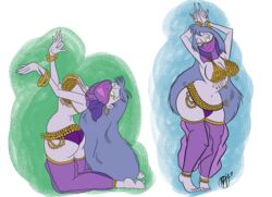  1girls 2017 artist_name bedroom_eyes belly_dancer bimbo curvy dancer dancing dated disney disney_villains female female_focus female_only gilf gold_jewelry green_eyes harem_outfit large_ass large_breasts long_hair madam_mim mature_female mbthomas multiple_images purple_hair purple_skin safe see-through sfw smile smiling solo solo_female solo_focus the_sword_in_the_stone veil wide_hips witch 