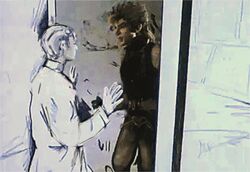  2boys a-ha animated animated blonde_hair cassock cogdis commentary derivative_work dio_brando english_commentary enrico_pucci jojo_no_kimyou_na_bouken lowres multiple_boys parody robe rotoscoping sleeveless take_on_me_(a-ha) turtleneck white_hair window 