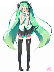  bad_id bad_pixiv_id bespectacled black_footwear black_skirt black_thighhighs boots collared_shirt commentary_request female full_body glasses green_eyes green_hair green_necktie hatsune_miku highres long_hair looking_at_viewer microphone mille necktie pink-framed_eyewear pleated_skirt red-framed_eyewear shirt signature simple_background skirt sleeveless sleeveless_shirt smile solo standing thigh_boots thighhighs twintails very_long_hair vocaloid white_background white_shirt wing_collar zettai_ryouiki 