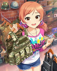  artist_request assault_rifle beretta_ar70/90 body_armor boots bracelet brown_eyes brown_hair bulletproof_vest bullpup camouflage earrings female gun helmet idolmaster idolmaster_cinderella_girls jewelry komatsu_ibuki load_bearing_equipment load_bearing_vest low_twintails necklace official_art rifle shorts solo steyr_aug sweatdrop twintails weapon 