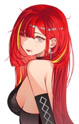  akane_lize bare_shoulders black_choker black_shirt breasts choker detached_sleeves earrings female from_side grey_eyes highres jewelry long_hair looking_at_viewer looking_to_the_side medium_breasts mole mole_under_eye multicolored_hair oerba_yun_fang open_mouth red_hair shirt simple_background sleeveless sleeveless_shirt smile solo stellive streaked_hair talnory upper_body very_long_hair virtual_youtuber white_background 