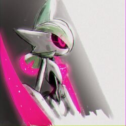  absurd_res ambiguous_gender android future_pokemon futuristic generation_9_pokemon green_helmet hi_res hot_pink humanoid iron_valiant machine nintendo painting_(artwork) paradox_pokemon pink_eyes pokemon pokemon_(species) robot sinfrou solo white_body 