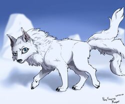  3_tails 6:5 absurd_res alien ambiguous_gender arctic_fox blue_eyes canid canine feral fluffy fox fur hi_res jaslip_(the_nature_of_predators) mammal multi_tail naysayingmongrel quadruped snow solo tail the_nature_of_predators true_fox white_body white_fur 