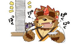  2022 anthro bear black_body brown_body duo eating food japanese_text kemono kinoshita-jiroh male mammal ooe_senbee saigou_shirou sengoku_puzzle sushi text 