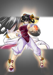  absurdres ankle_bell arm_warmers armpits artist_name aura beads bell black_hair braid braided_hair_rings breasts china_dress chinese_clothes clenched_hand closed_mouth commentary_request dress female fighting_stance full_body glowing glowing_eyes glowing_hand grey_background hair_bell hair_ornament hair_rings highres juhuca lin_lin_(one-punch_man) medium_breasts one-punch_man orange_eyes palms pants prayer_beads purple_footwear red_dress shaded_face shoes short_dress short_hair signature simple_background sleeveless solo standing turtleneck twin_braids two-tone_background white_background white_pants zoom_layer 