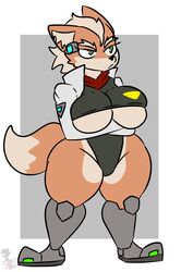  absurd_res anthro big_breasts breasts canid canine crossed_arms cybernetic_leg cybernetic_limb female fox fox_mccloud hi_res kingretrokirby mammal mtf_crossgender nintendo rule_63 solo star_fox thick_thighs under_boob 