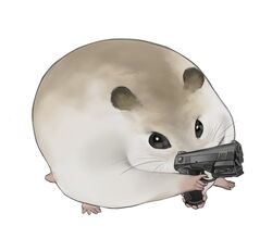  aiming animal_focus beretta_px4 black_eyes blank_eyes commentary_request finger_on_trigger full_body gun hamster handgun holding holding_gun holding_weapon korean_commentary no_humans original simple_background tto_ja two-handed weapon white_background 