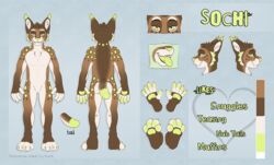  2017 4_toes 5_fingers anthro barefoot biped brown_body brown_fur brown_tail cheek_tuft chest_tuft claws color_swatch digital_media_(artwork) ear_tuft english_text eyebrows facial_tuft fangs featureless_crotch feet felid feline fingerless_(marking) fingers fur grey_background head_tuft heart_symbol inner_ear_fluff kwik_(artist) looking_at_viewer lynx male mammal markings model_sheet multicolored_body multicolored_fur multicolored_tail multiple_angles naturally_censored nude open_mouth pawpads paws short_tail signature simple_background small_tail smile sochi_(lynx) solo spots spotted_body spotted_fur tail teeth text toe_claws toeless_(marking) toes tongue tongue_out tuft white_body white_fur white_tail yellow_body yellow_claws yellow_eyes yellow_fur yellow_nose yellow_pawpads yellow_spots yellow_tail yellow_tongue 