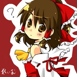  ? bare_shoulders brown_eyes brown_hair commentary_request detached_sleeves female hair_tubes hakurei_reimu looking_back ryou-tan+ solo touhou 