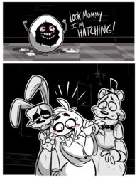  animatronic anthro avian bird blush bonnie_(fnaf) chica_(fnaf) egg fazbear_fanverse female five_nights_at_freddy&#039;s flumpty_bumpty freddy_(fnaf) group happy herny hi_res lagomorph leporid lolicon machine male mammal mother_(lore) one_night_at_flumpty&#039;s parent_(lore) rabbit robot scottgames young 