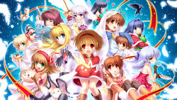  6+girls :d ;) adapted_costume air_(visual_novel) angel_beats! animal antenna_hair arm_ribbon bell bird blonde_hair blue_eyes blue_hair blush boar boots botan_(clannad) braid brown_eyes brown_hair canine chestnut_mouth chibi-moth christmas clannad coat commentary_request company_connection crossover crow doruji dress family feathers feline flower food frills frog furukawa_nagisa gloves green_eyes hair_bell hair_flower hair_intakes hair_ornament hair_ribbon hairband hat highres ibuki_fuuko jewelry kagari_(rewrite) kamikita_komari kamio_misuzu kanbe_kotori kannabi_no_mikoto kanon keropii key key_(company) lace lace_trim little_busters! lolicon long_hair looking_at_viewer mapo_tofu minase_nayuki mittens mother_and_daughter multiple_girls nakamura_yuri natsume_rin necklace okazaki_ushio one_eye_closed open_mouth orange_hair panties parfait pearl_necklace photoshop_(medium) piro ponytail potato_(air) purple_eyes purple_hair red_eyes red_skirt rewrite ribbon scarf short_hair skirt smile snow sora_(air) starfish stuffed_animal stuffed_toy tachibana_kanade taiyaki thighhighs tsukimiya_ayu twin_braids twintails underwear v_over_eye veil wagashi weapon white_hair white_panties white_wings wings winter winter_clothes yellow_eyes zen_(kamuro) 