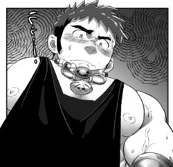  1boy bara blush facial_hair foreshortening from_below greyscale large_pectorals long_sideburns looking_at_viewer looking_down lowres male_focus meme monochrome muscular muscular_male nipple_slip nipples o2h_(oblivionh) original pectoral_cleavage pectoral_focus pectorals photo-referenced scared short_hair sideburns sideburns_stubble sidepec solo stubble sweat tank_top thick_eyebrows upper_body yur_oc_like_this_(meme) 