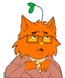  clothing coat eyewear felid feline flat_colors fur glasses grass_hair hi_res male mammal necktie orange_body orange_fur realpakk simple_background slightly_chubby solo topwear trenchcoat white_background yellow_eyes 