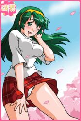  erect_nipples game_cg gradient gradient_background green_eyes green_hair official_art panties shoko_(super_real_mahjong) solo super_real_mahjong underwear 